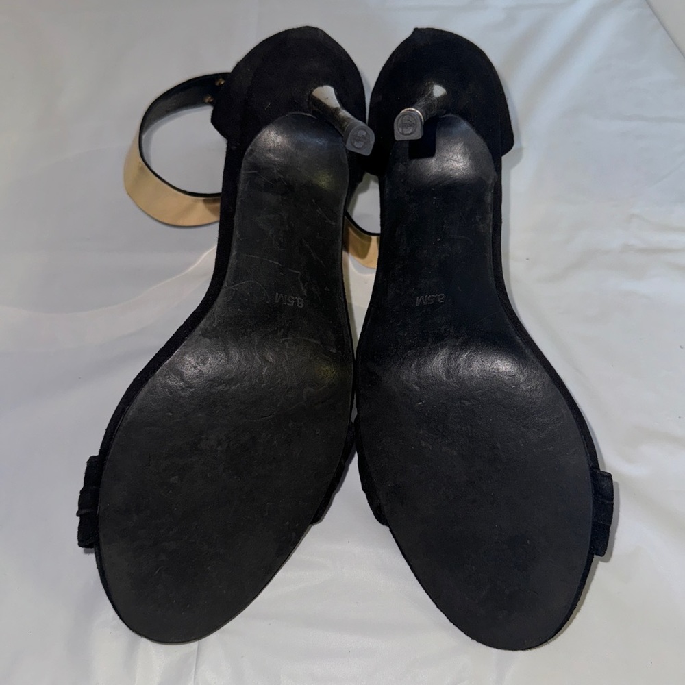 Jeffrey Campbell Malice Shoe "F-u-c-k  Off" Black Suede Gold Chain Heel Size 8.5 - Picture 12 of 14